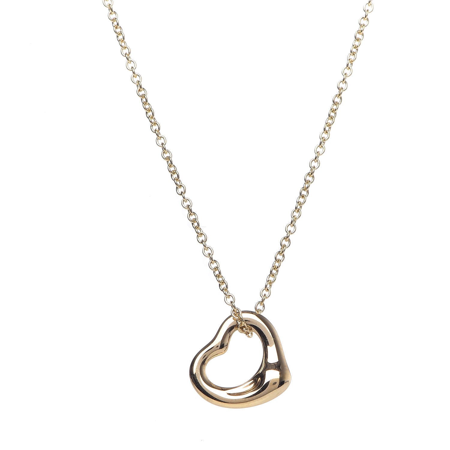 Tiffany 18K Yellow Gold 11mm Elsa Peretti Open Heart Pendant Necklace 4 of 10