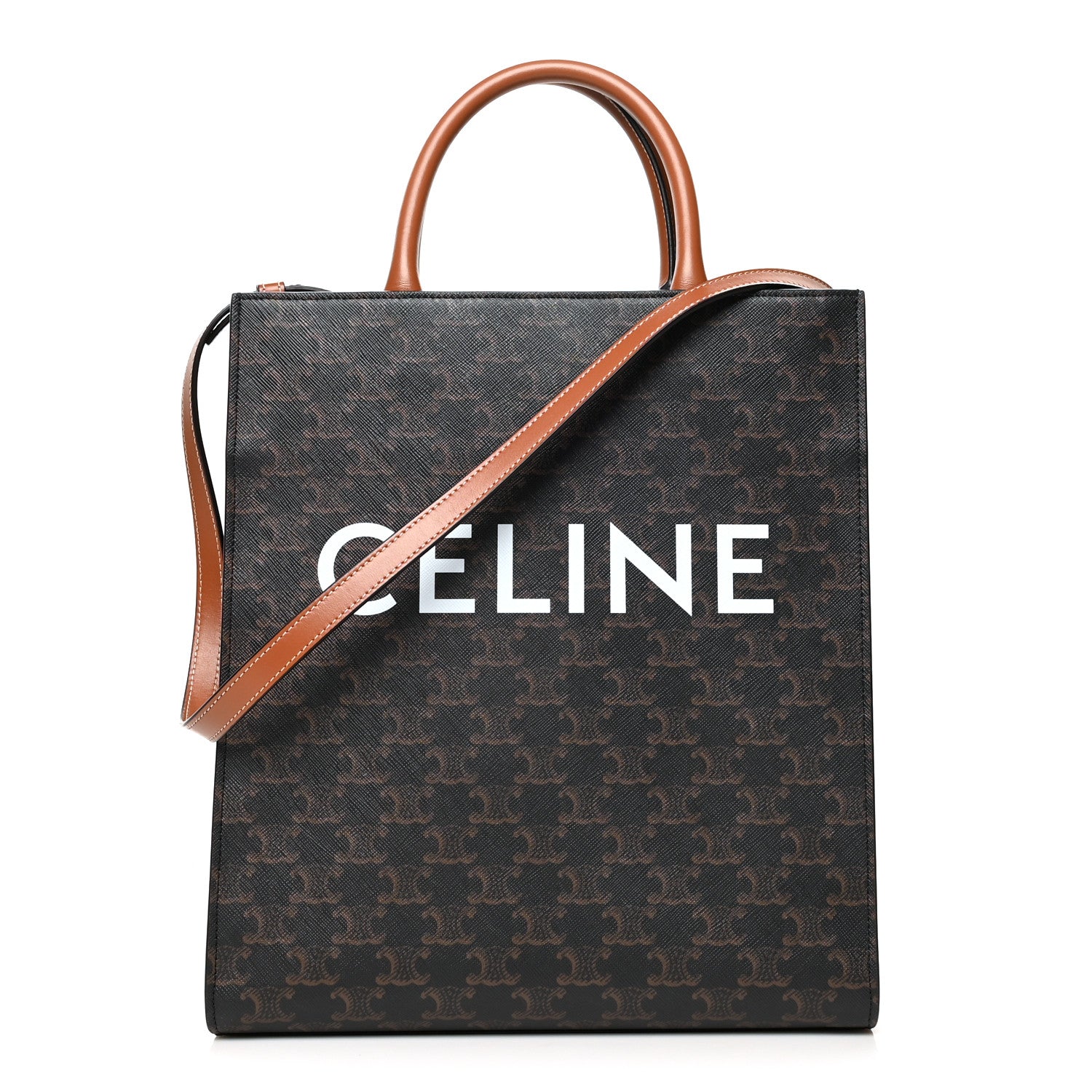 Celine Triomphe Canvas Calfskin Small Vertical Cabas Tan 1 of 9