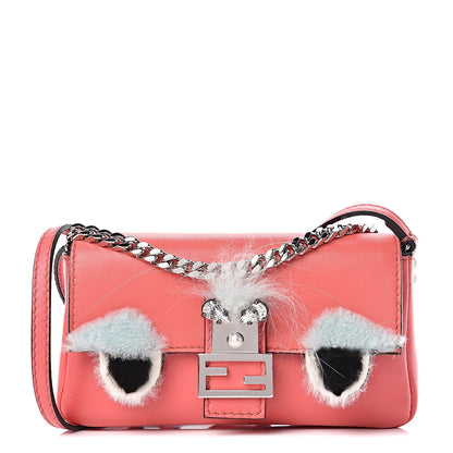 Fendi Nappa Rabbit Fox Fur Micro Buggie Baguette Coral 1 of 9