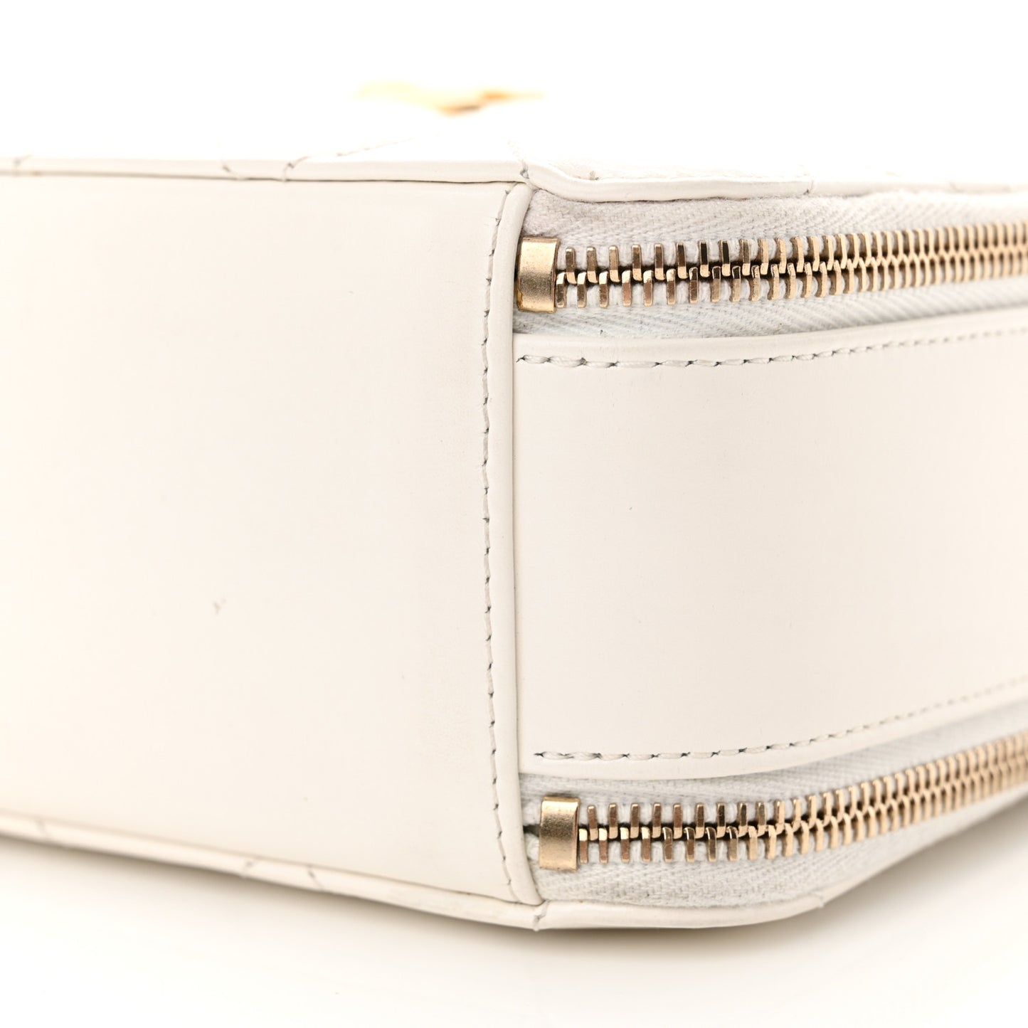 Shiny Calfskin Quilted Top Handle Vanity Case White