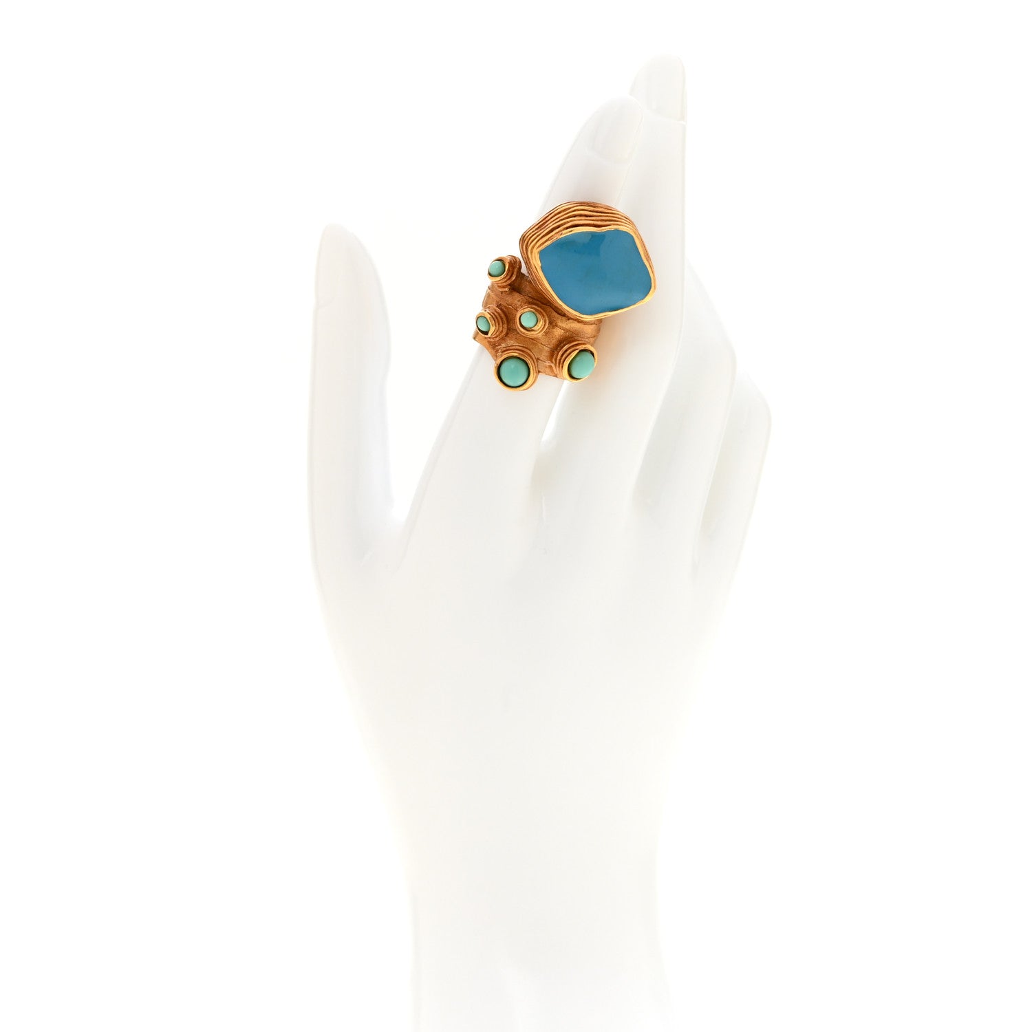 Saint Laurent Enamel Arty Ring 49 5 Gold Turquoise 2 of 5