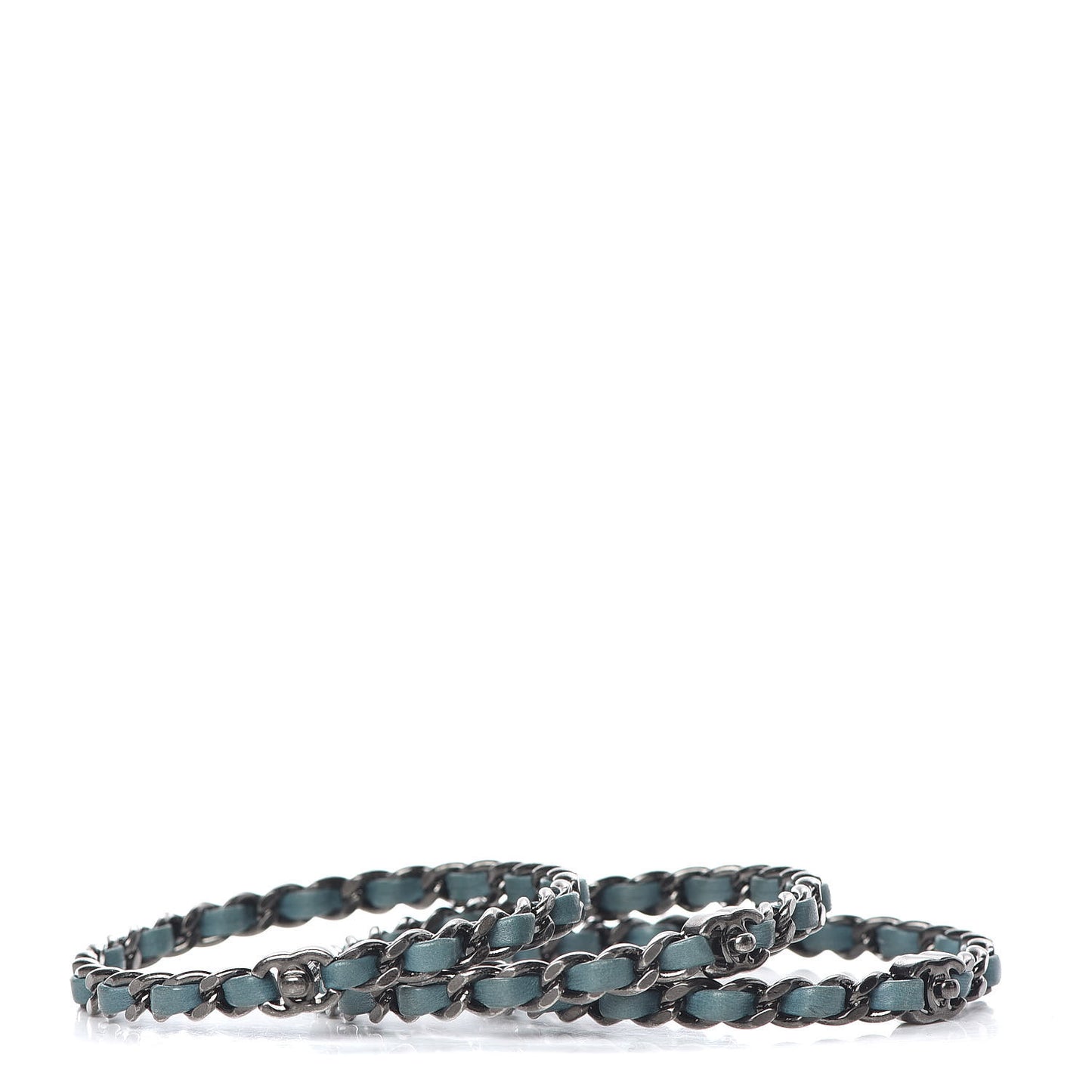 Lambskin Ruthenium Chain CC Bangle Bracelets Set of 3 Turquoise