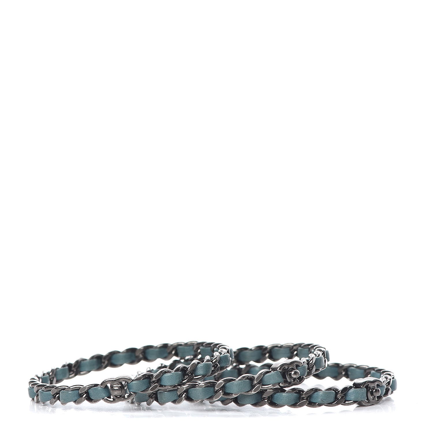 Chanel Lambskin Ruthenium Chain CC Bangle Bracelets Set of 3 Turquoise 4 of 5