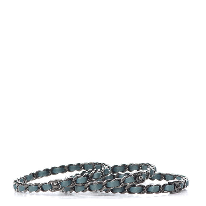 Chanel Lambskin Ruthenium Chain CC Bangle Bracelets Set of 3 Turquoise 4 of 5