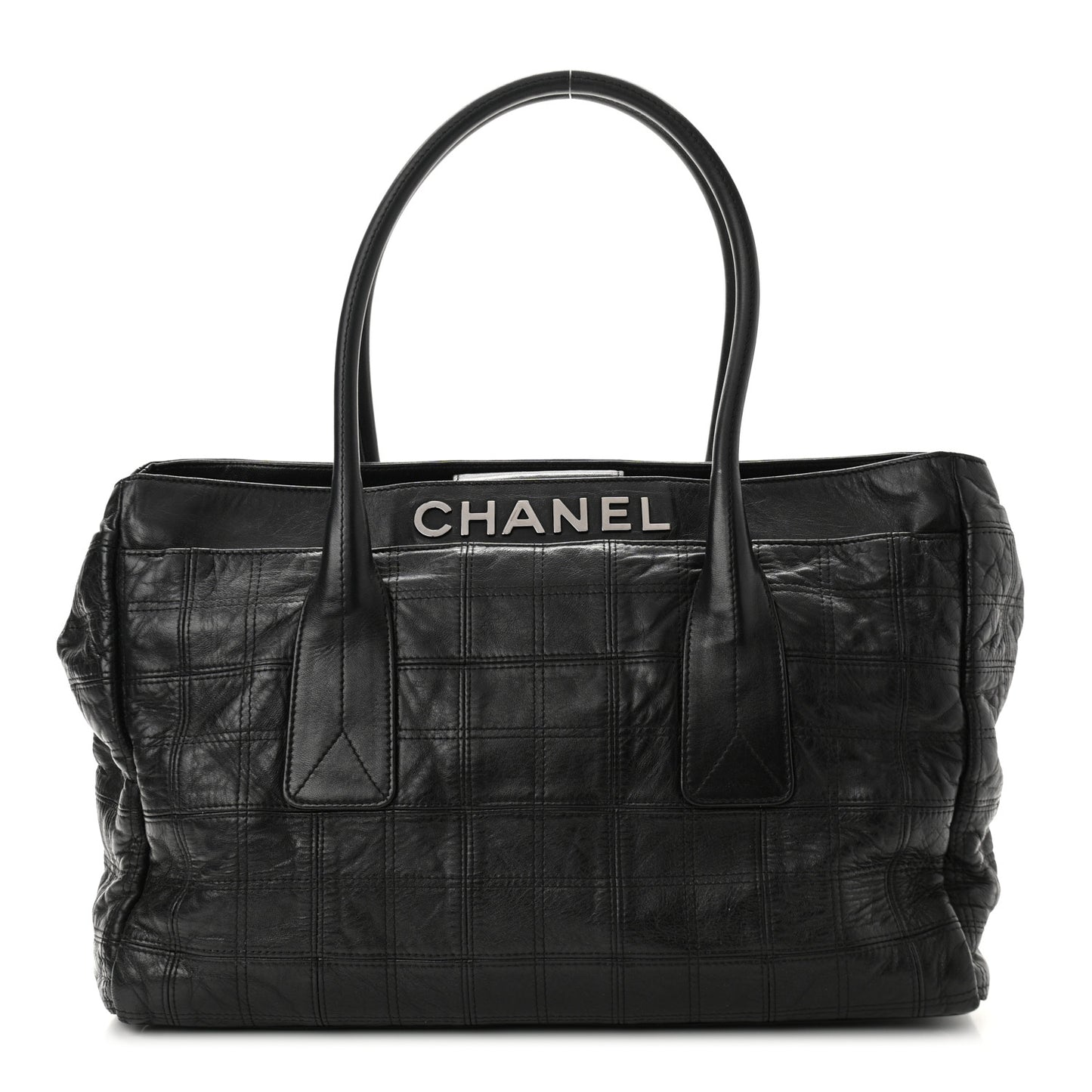 Lambskin Square Stitched Lax Large Tote Black