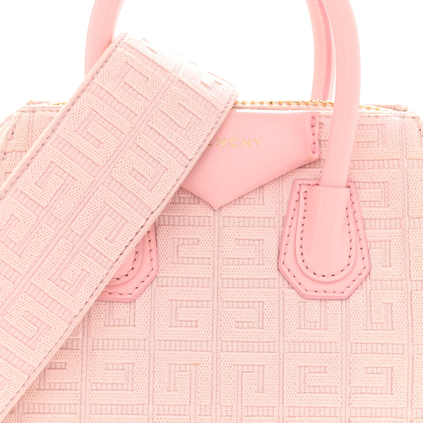 Canvas Jacquard Embroidered Calfskin 4G Mini Antigona Tender Pink
