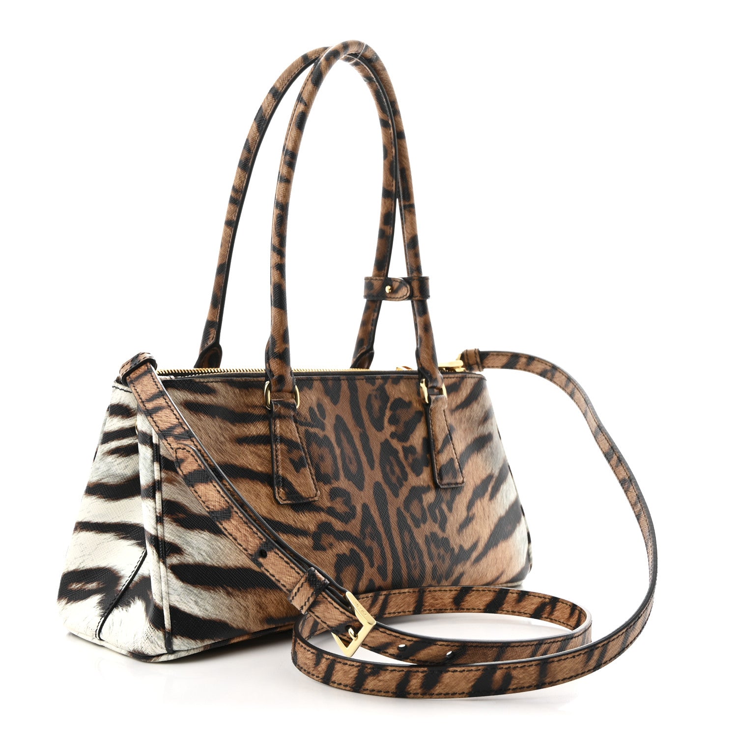 Prada Saffiano Printed Medium East West Galleria Double Zip Bag Miele 3 of 11