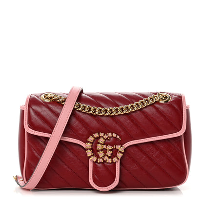 Gucci Azalea Calfskin Enamel Matelasse Diagonal Small Torchon GG Marmont Shoulder Bag New Cherry Red Wild Rose 1 of 10