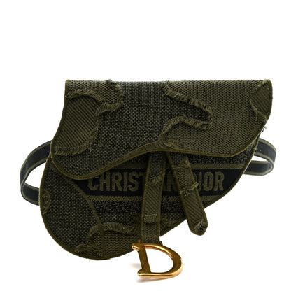 Christian Dior Canvas Embroidered Camouflage Saddle Belt Bag Green 1 of 10