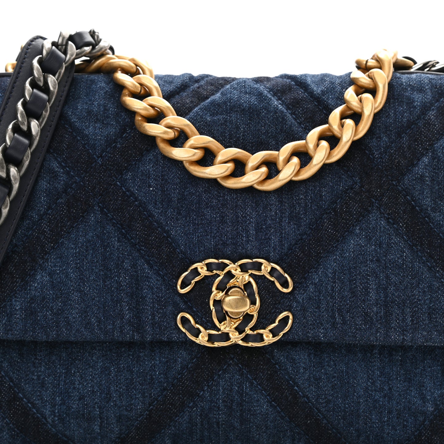 Denim Quilted Medium Chanel 19 Flap Blue