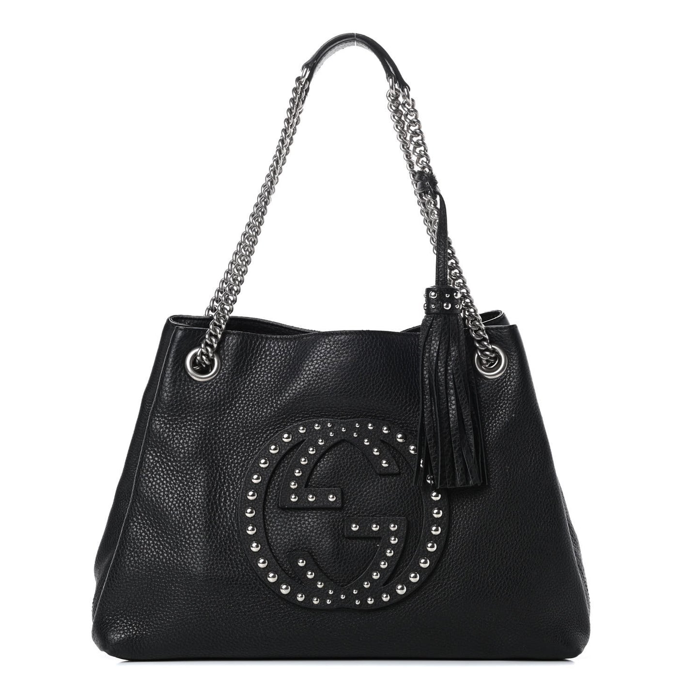 Pebbled Calfskin Studded Medium Soho Chain Shoulder Bag Black