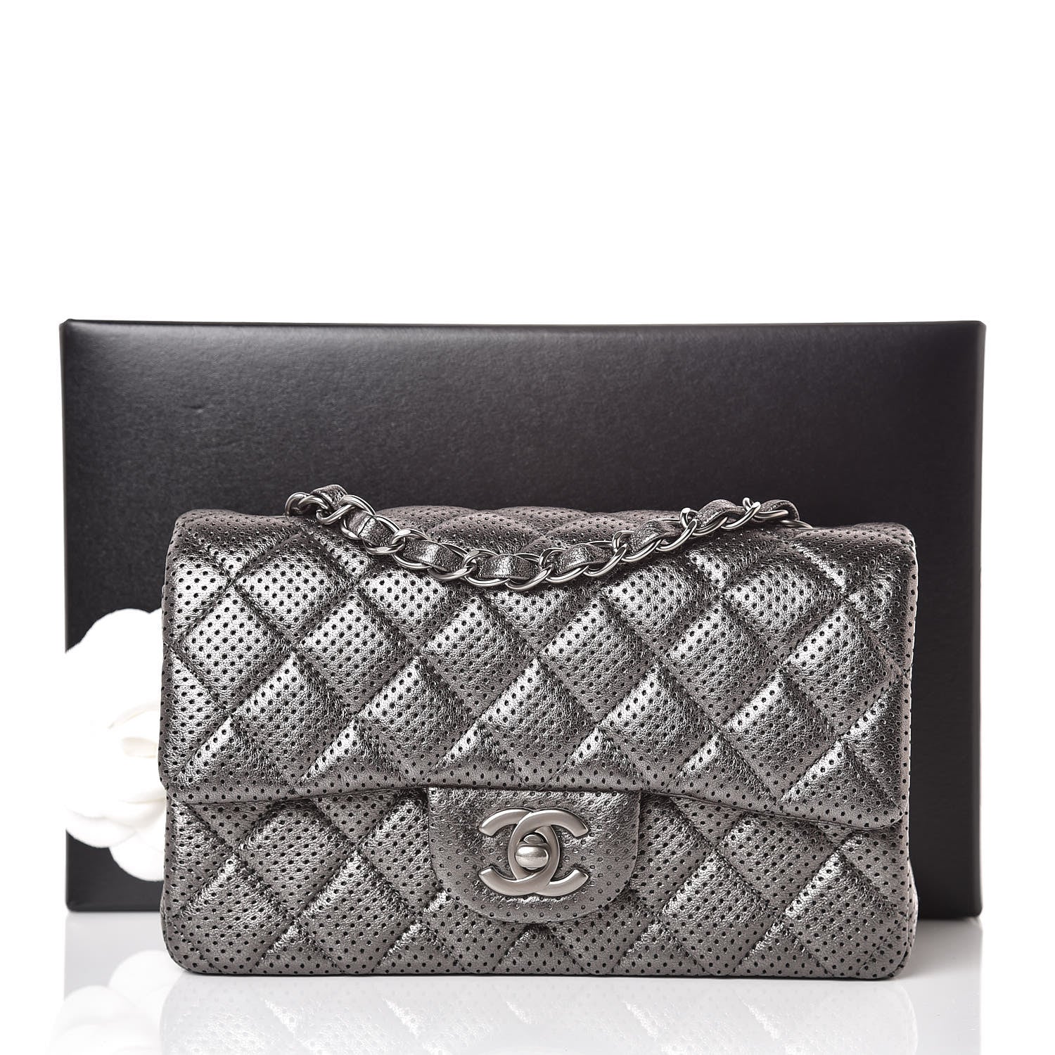Chanel Metallic Lambskin Perforated Mini Rectangular Flap Grey 10 of 10