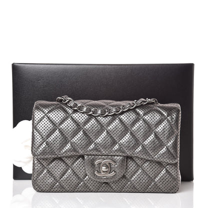 Chanel Metallic Lambskin Perforated Mini Rectangular Flap Grey 10 of 10