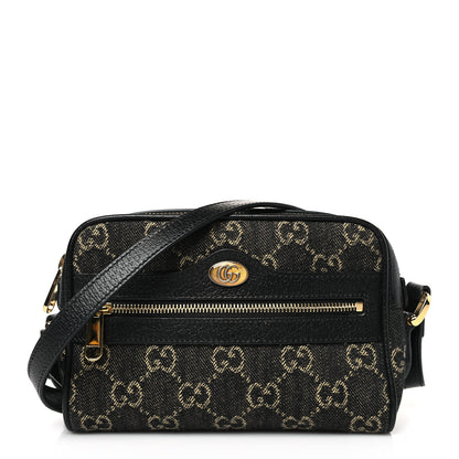 Gucci Jacquard Black Denim GG Monogram Textured Dollar Calfskin Mini Ophidia Shoulder Bag Black Ivory 1 of 9