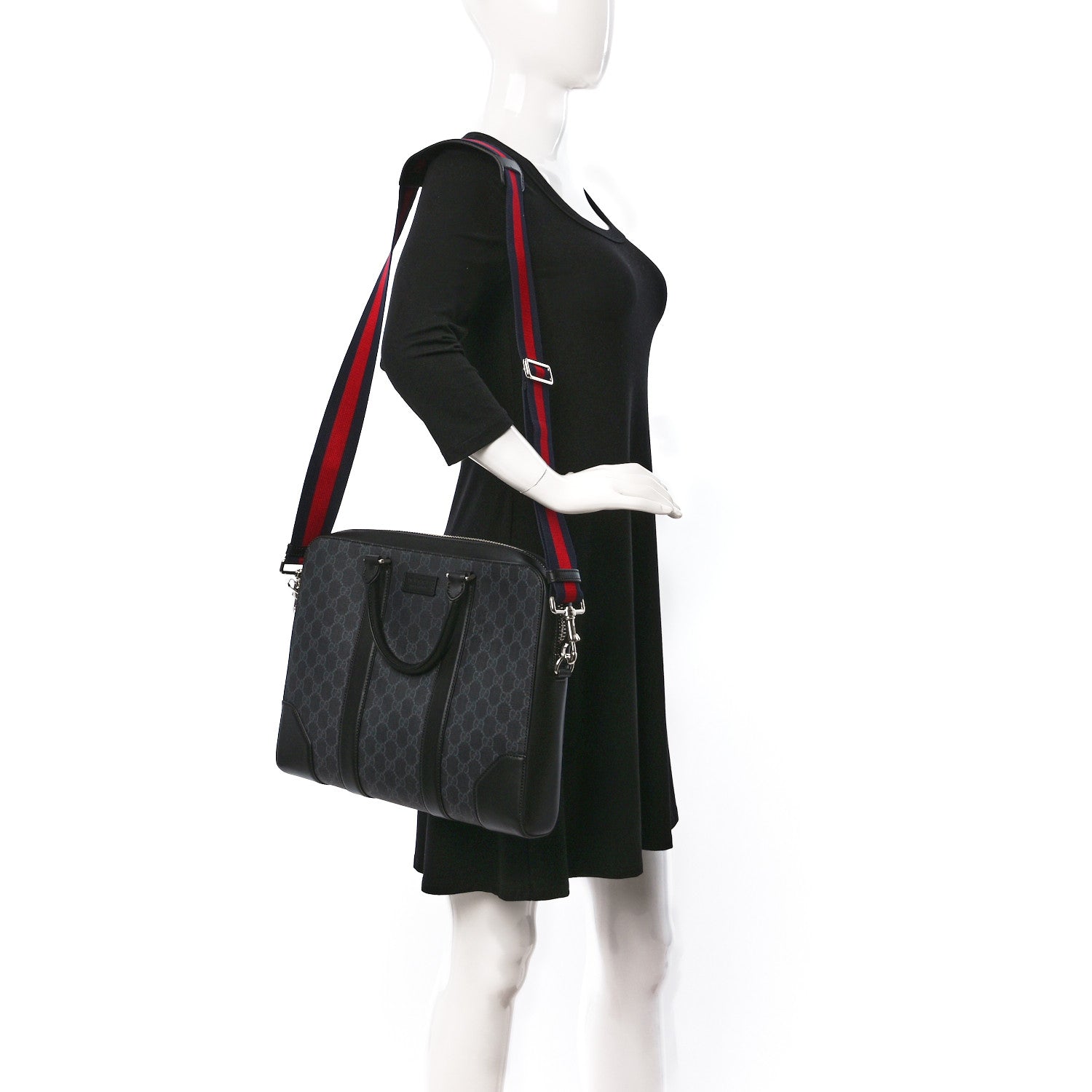 Gucci GG Supreme Monogram Appia Calfskin Web Briefcase Black 2 of 8