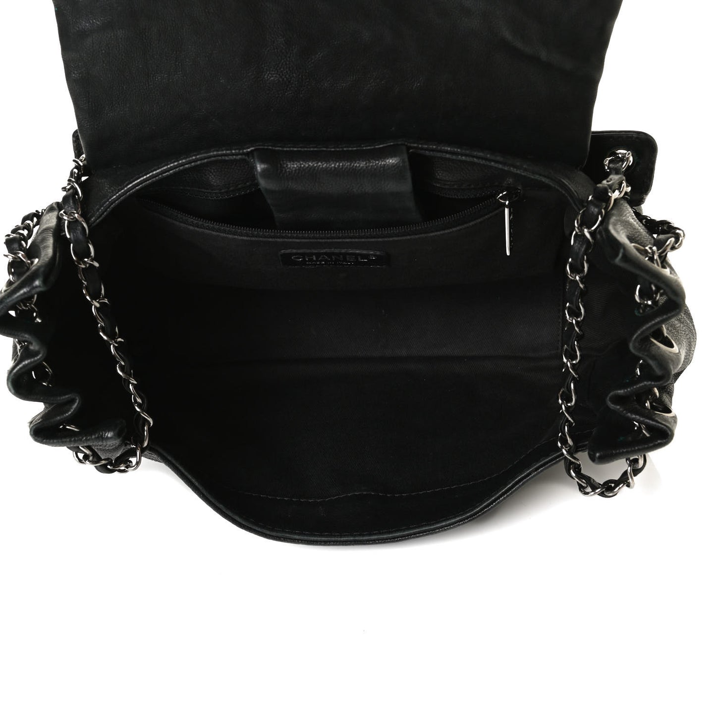 Calfskin Diamond Stitch Accordion Flap Black