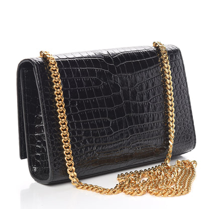 Saint Laurent Calfskin Crocodile Embossed Small Classic Monogram Kate Tassel Satchel Black 3 of 10