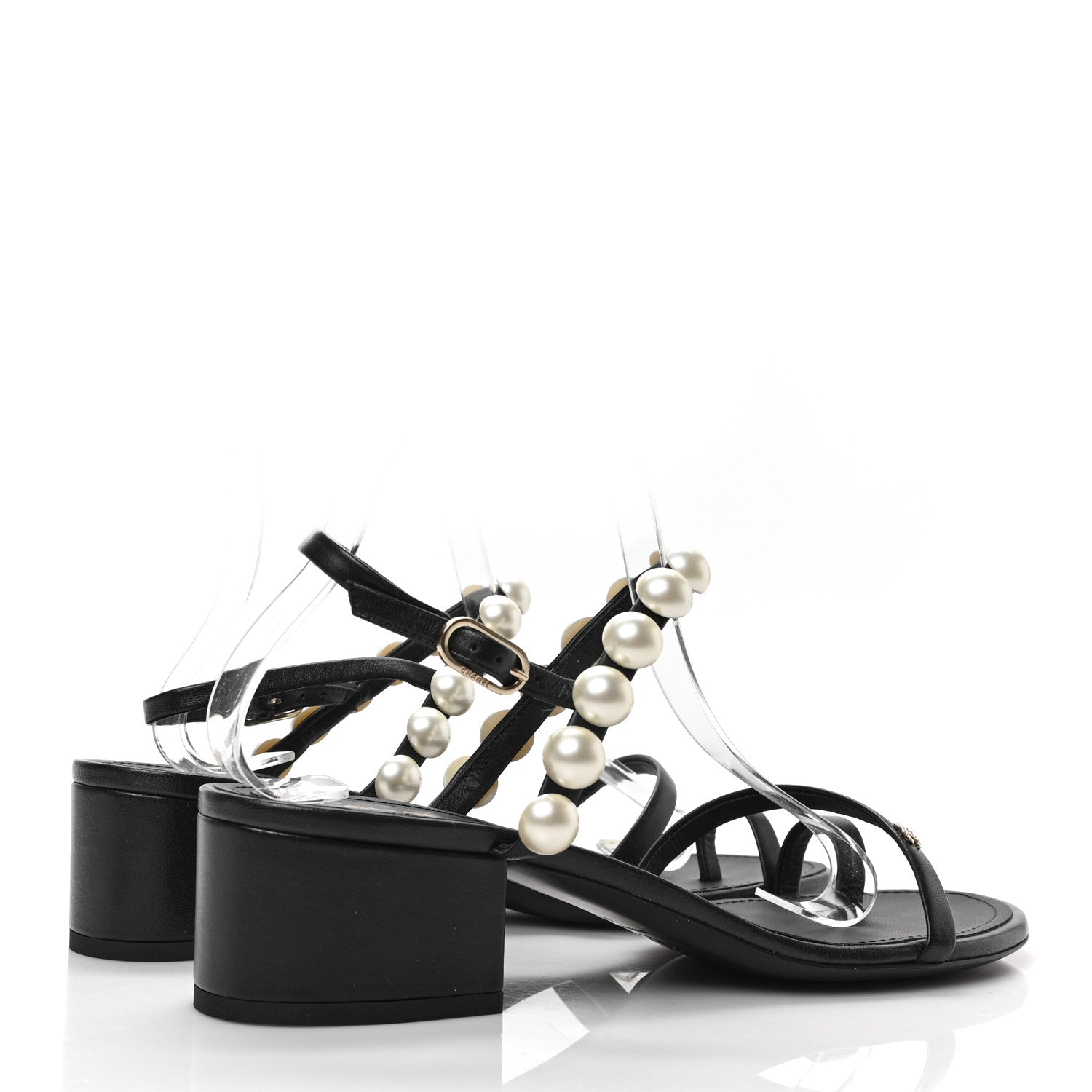 Chanel Lambskin Pearl Toe Ring Slingback Sandals 40 Black 4 of 7