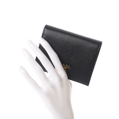 Prada Saffiano Metal Bi-Fold Compact Wallet Black 2 of 8