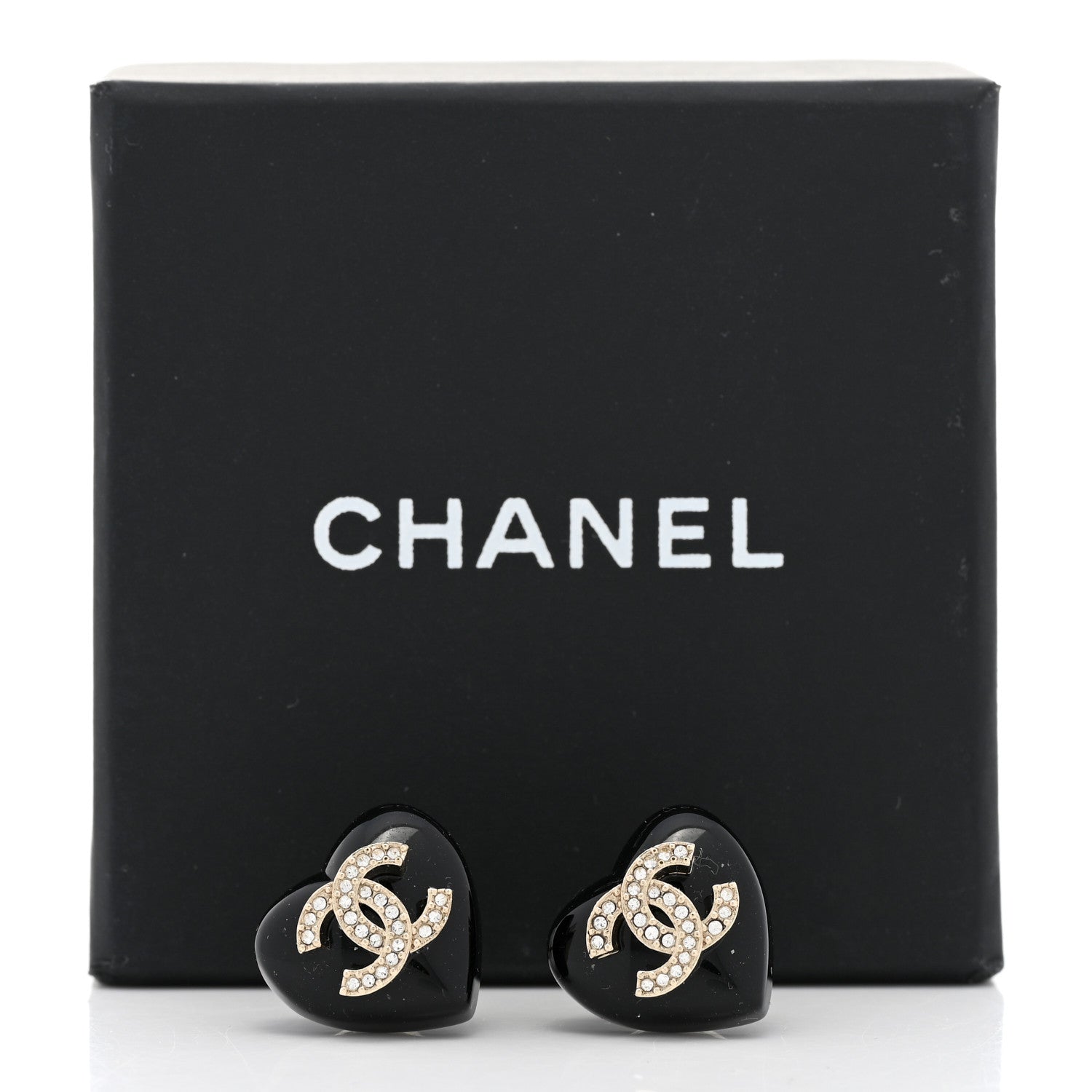 Chanel Resin Crystal CC Heart Earrings Black Gold 5 of 5
