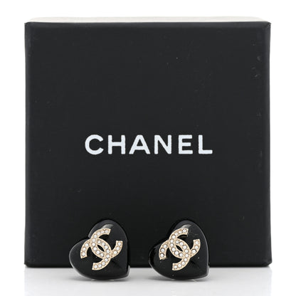 Chanel Resin Crystal CC Heart Earrings Black Gold 5 of 5