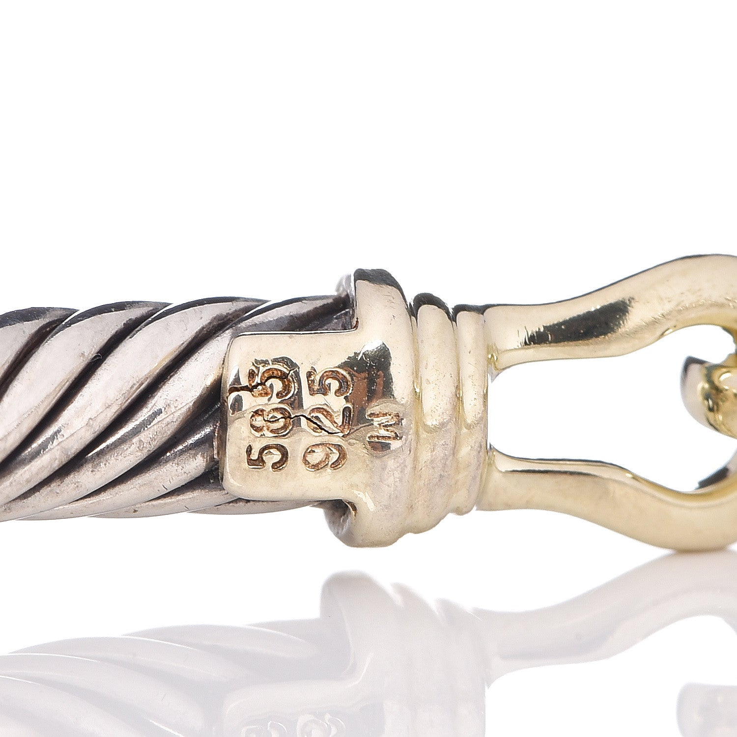 David Yurman Sterling Silver 14K Yellow Gold 5mm Cable Classic Buckle Bracelet 4 of 5