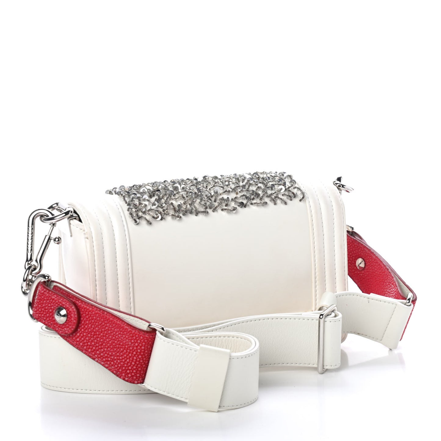 Calfskin Stingray Paris Bombay Embellished Small Boy Flap White