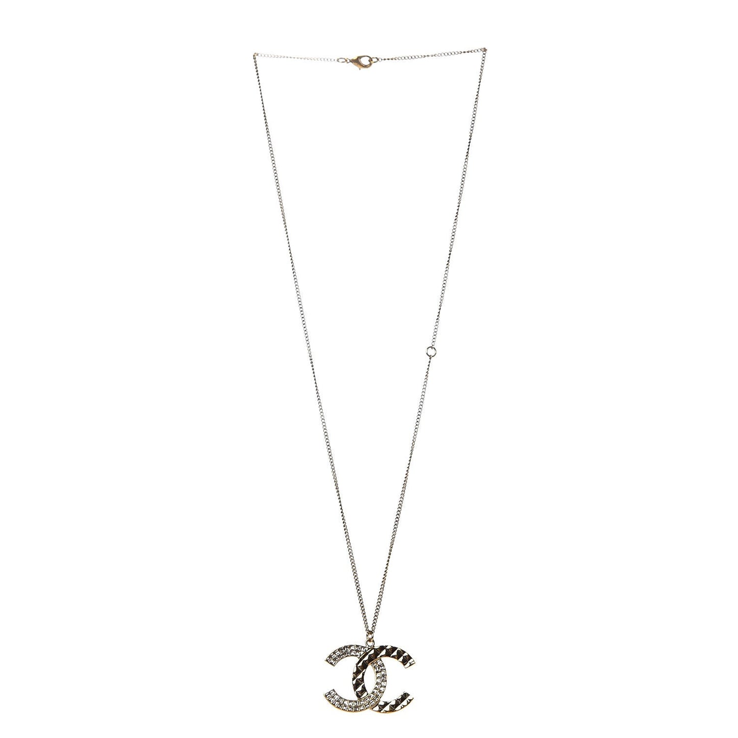 Baguette Crystal Quilted CC Pendant Necklace Gold