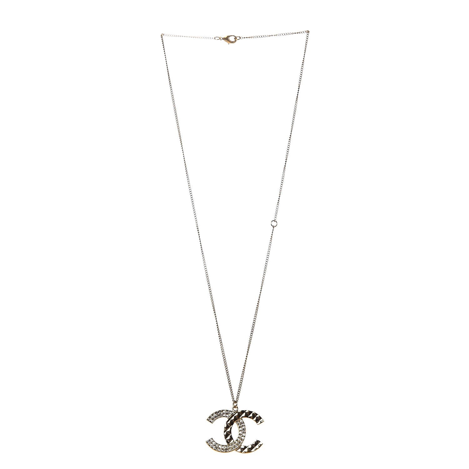 Chanel Baguette Crystal Quilted CC Pendant Necklace Gold 4 of 5