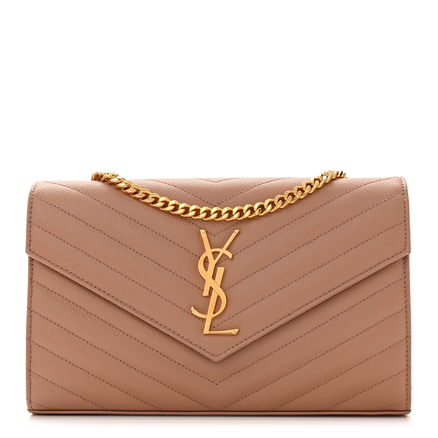 Grain De Poudre Matelasse Chevron Monogram Chain Wallet Vintage Peach