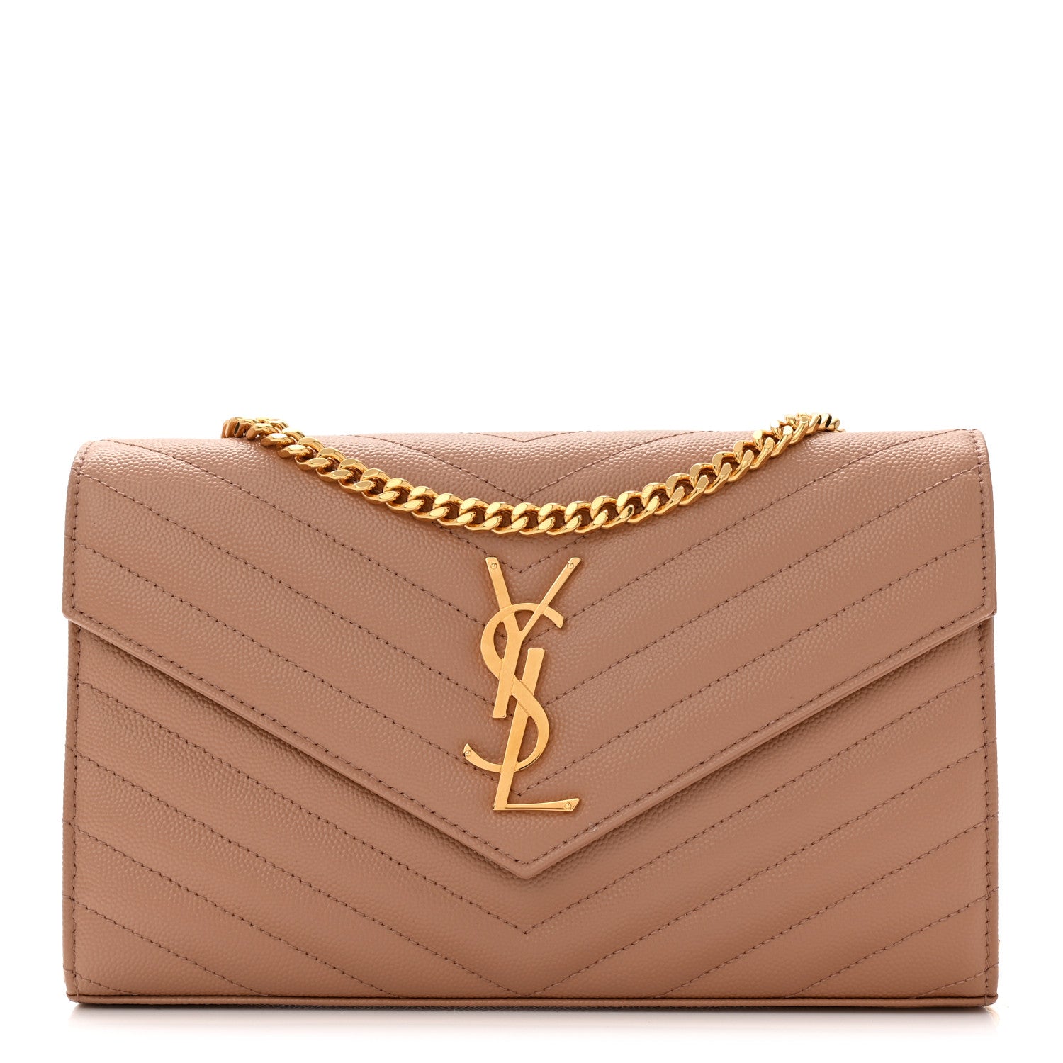 Saint Laurent Grain De Poudre Matelasse Chevron Monogram Chain Wallet Vintage Peach 1 of 9