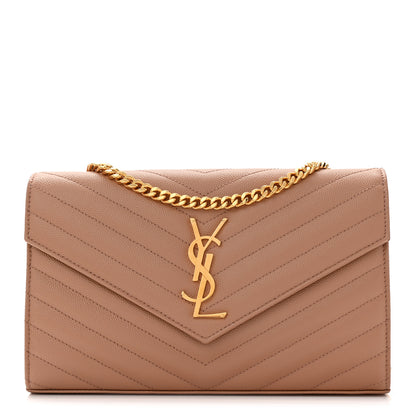 Saint Laurent Grain De Poudre Matelasse Chevron Monogram Chain Wallet Vintage Peach 1 of 9