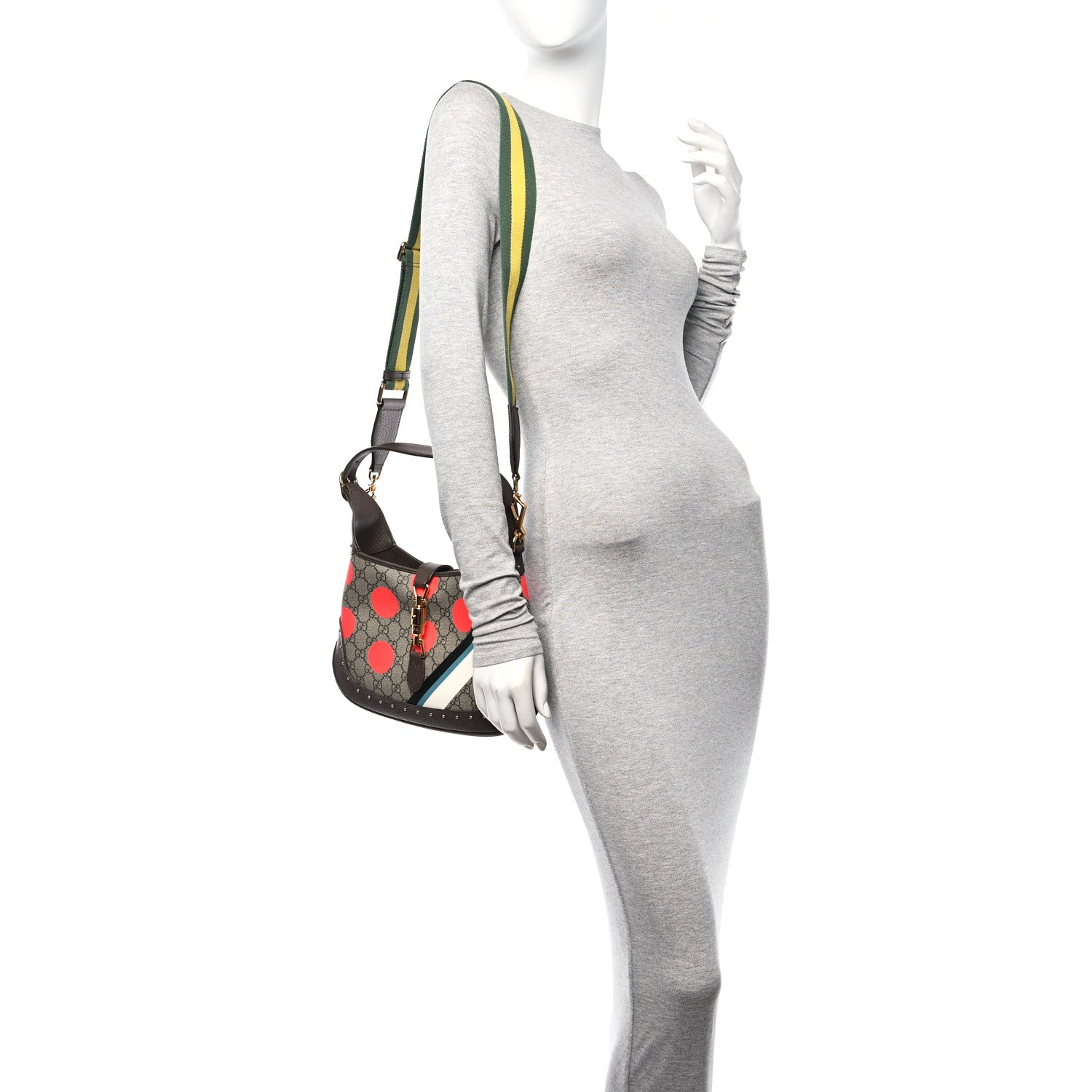 Gucci GG Supreme Monogram Geometric Textured Dollar Calfskin Web Small Jackie 1961 Hobo 2 of 11
