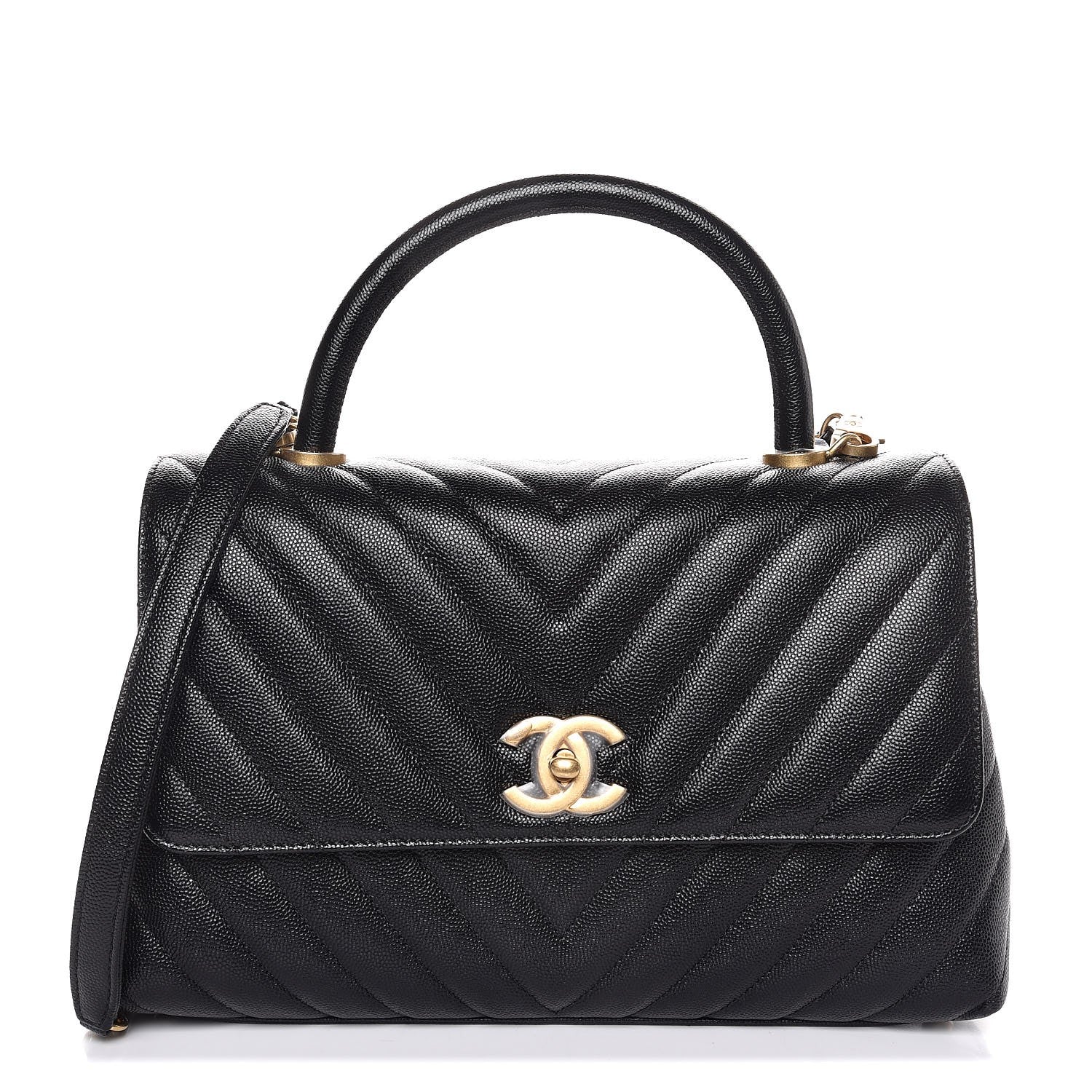 Chanel Caviar Chevron Quilted Small Coco Handle Flap Black 1 of 8