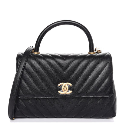 Chanel Caviar Chevron Quilted Small Coco Handle Flap Black 1 of 8