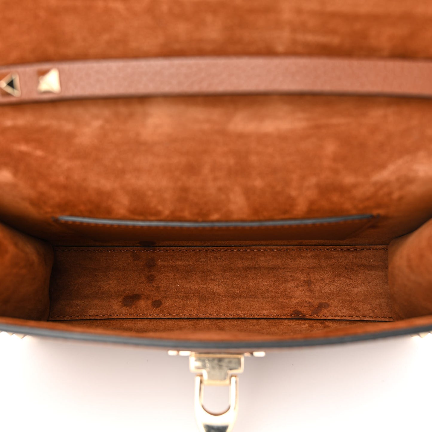 Pebbled Calfskin Medium Rockstud Flip Lock Crossbody Bag Bright Cognac