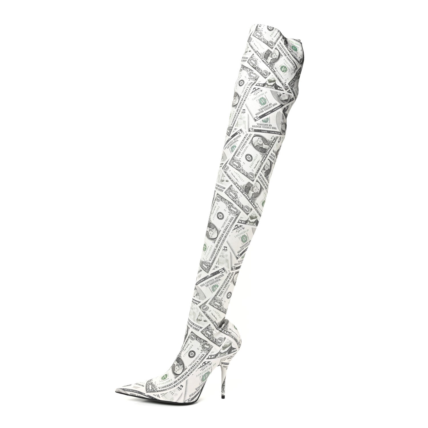Balenciaga Spandex Dollars Print Pointed Toe Knife Thigh High Boots 37 Green 1 of 8