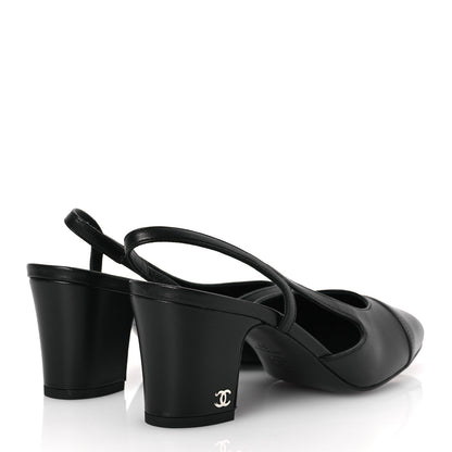 Chanel Lambskin Cap Toe CC Slingback Sandals 37 Black Dark Grey 5 of 11