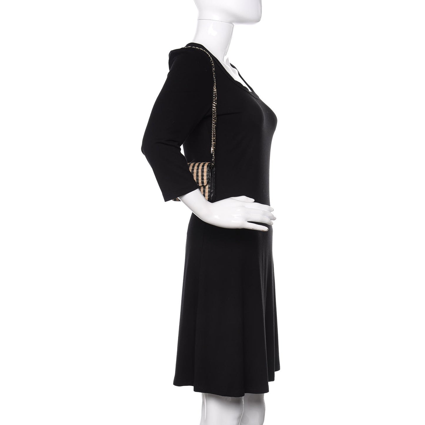 Raffia Jute Striped Belt Bag Black Beige