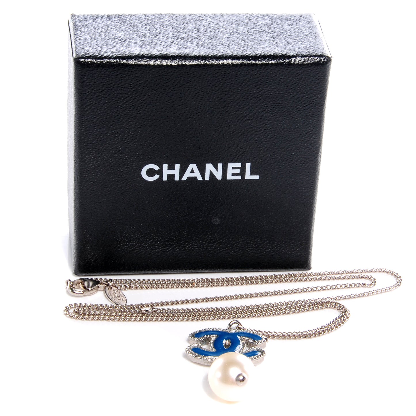Resin CC Pearl Drop Necklace Blue