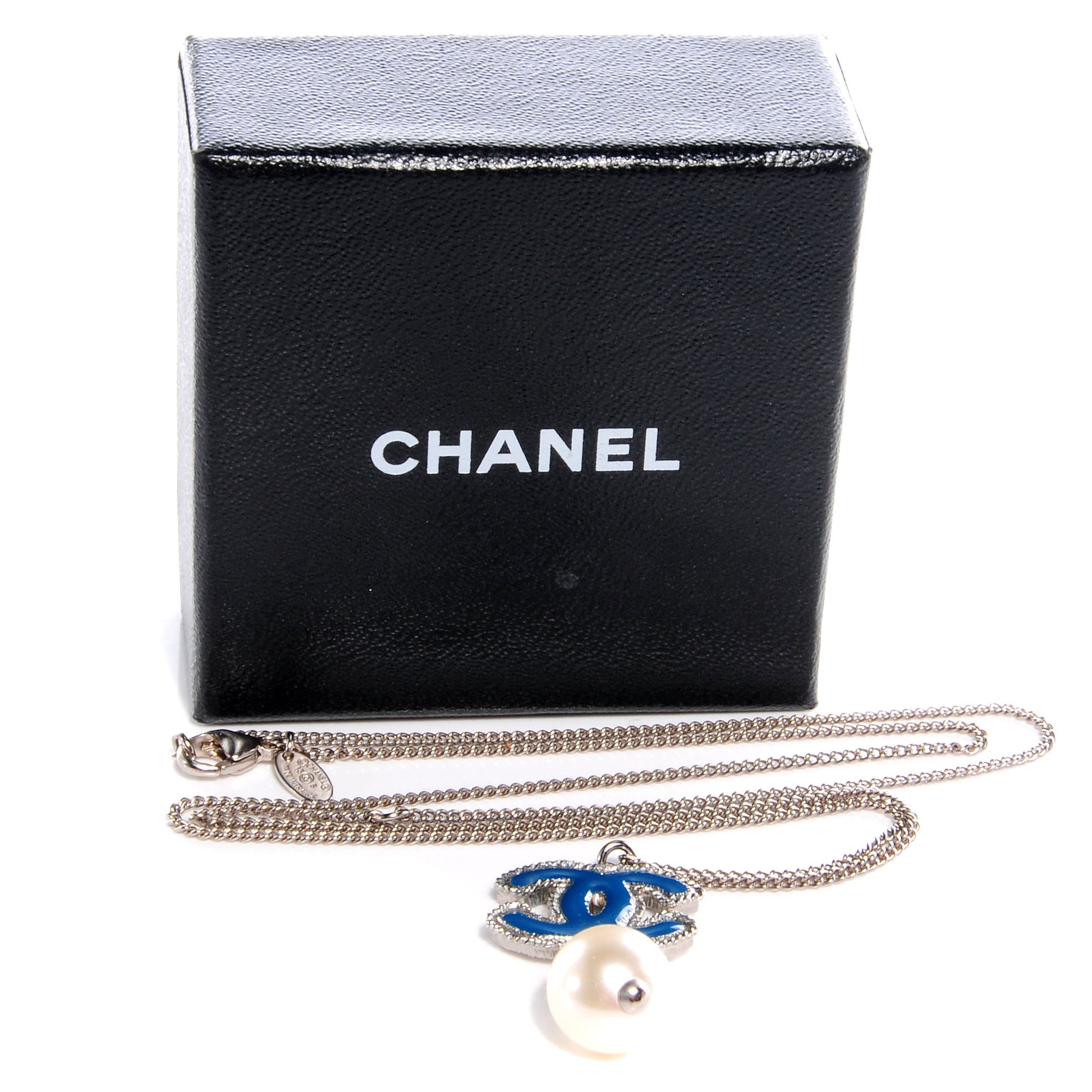 Chanel Resin CC Pearl Drop Necklace Blue 4 of 4