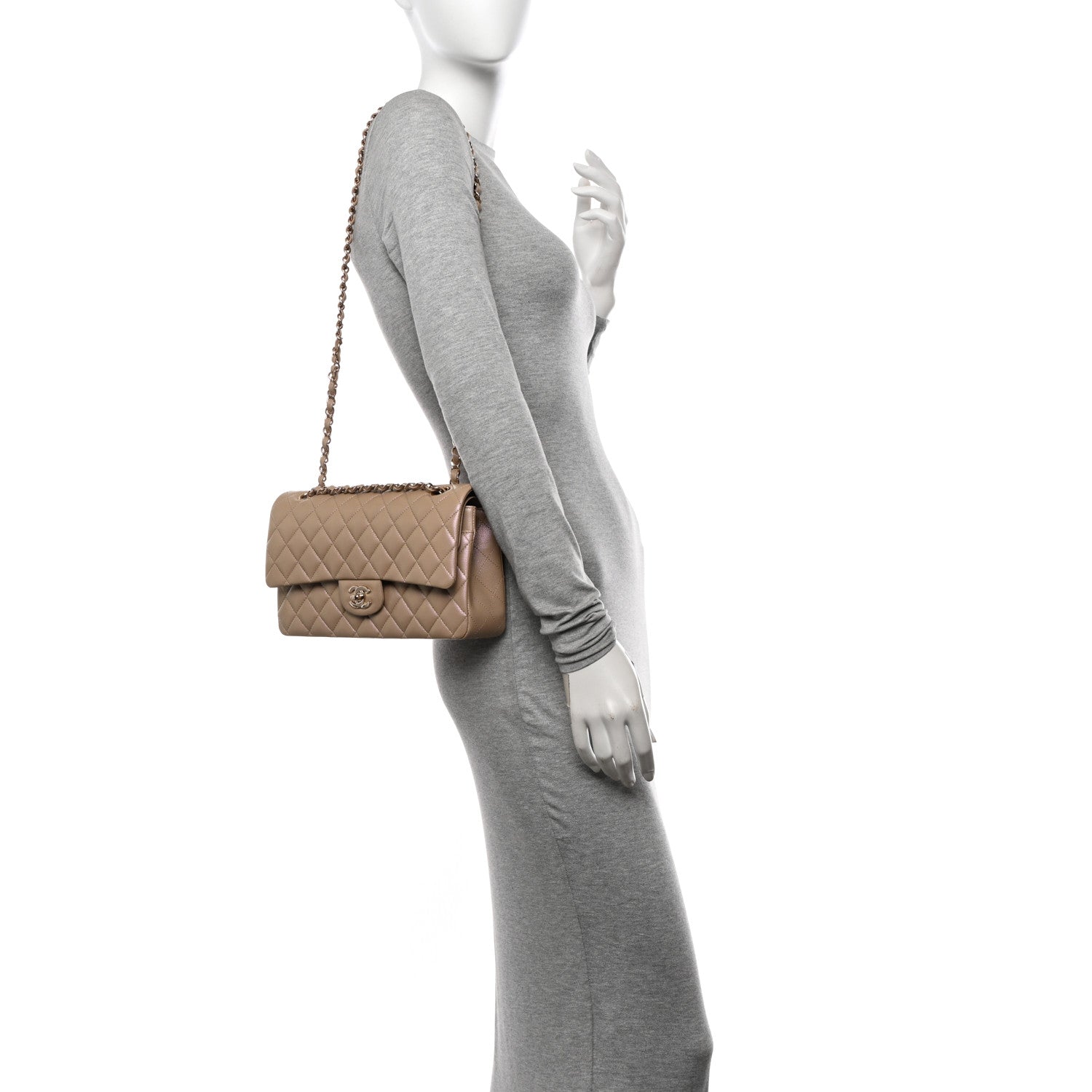 Chanel Iridescent Caviar Quilted Medium Double Flap Dark Beige 2 of 11