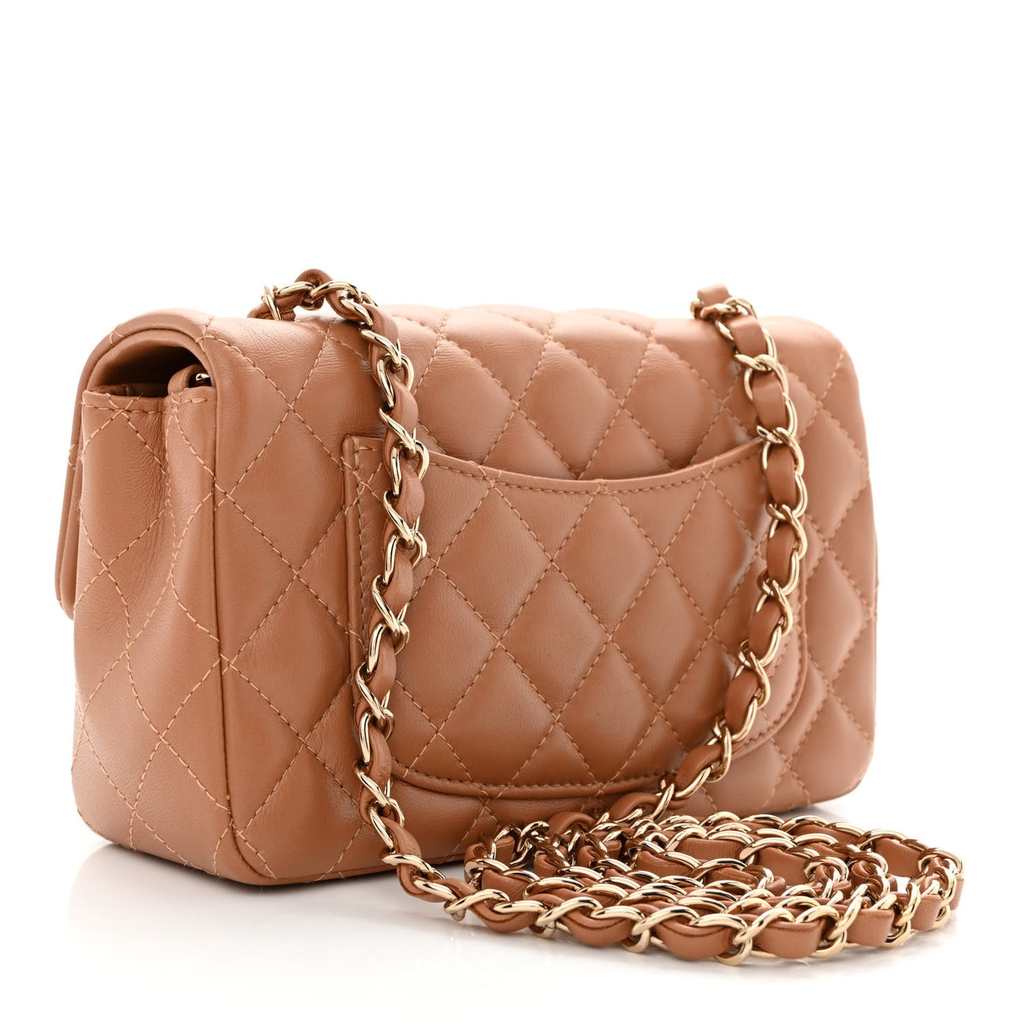 Lambskin Quilted Mini Rectangular Flap Brown