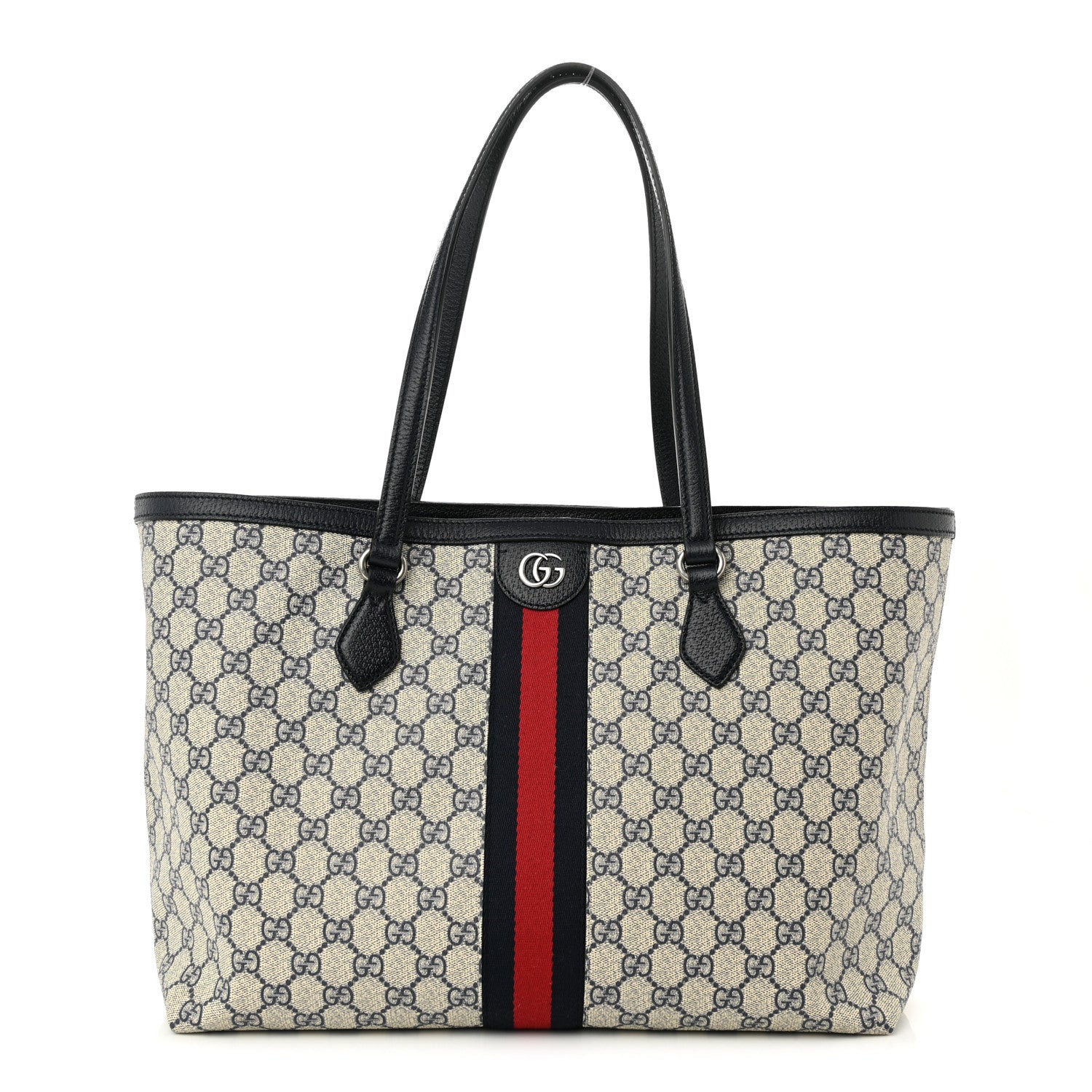 Gucci GG Supreme Monogram Textured Calfskin Web Medium Ophidia Shopping Tote Beige Blue 1 of 10