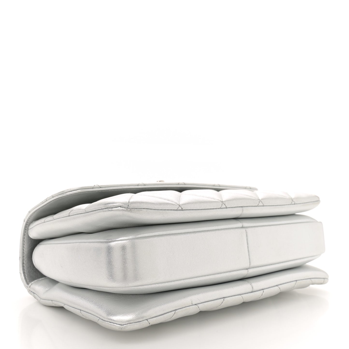Metallic Lambskin Quilted Small Trendy CC Flap Dual Handle Bag Silver