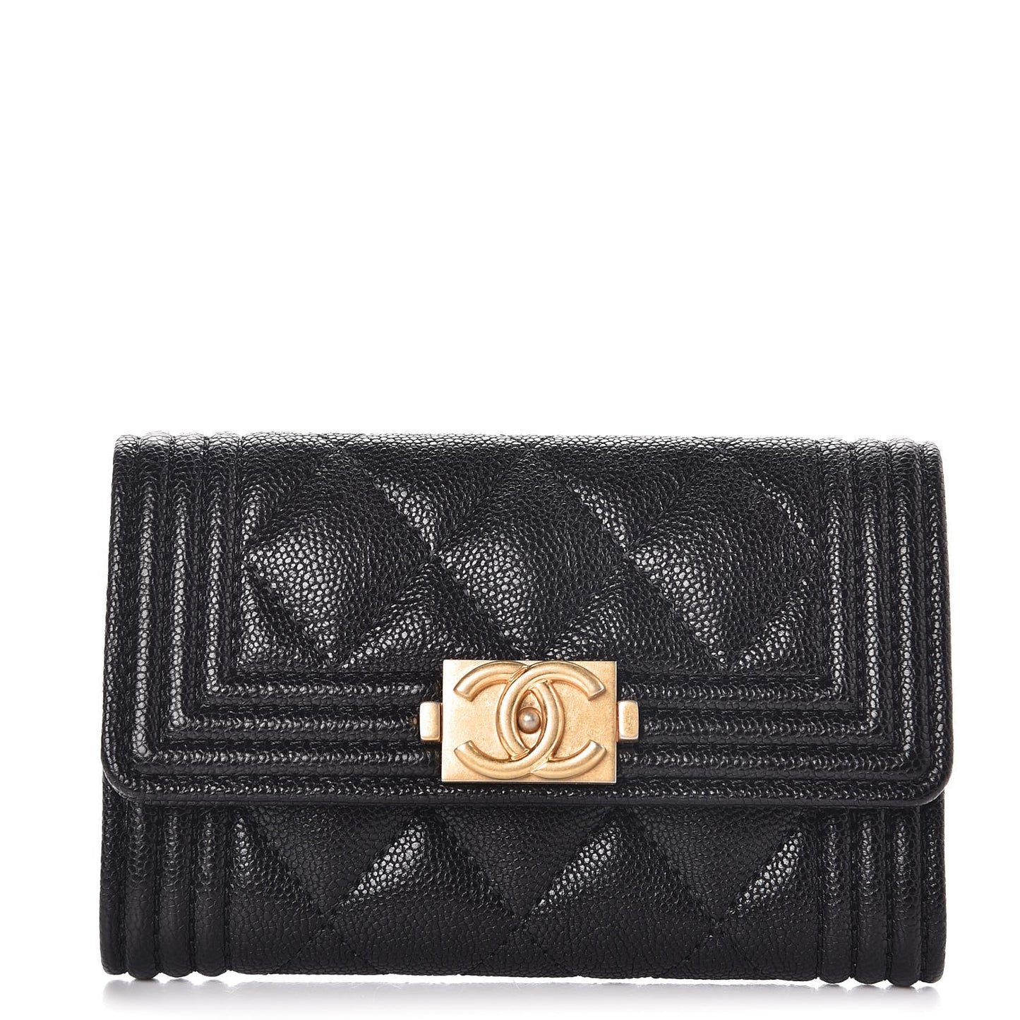 Caviar Quilted Boy Flap Card Holder Black