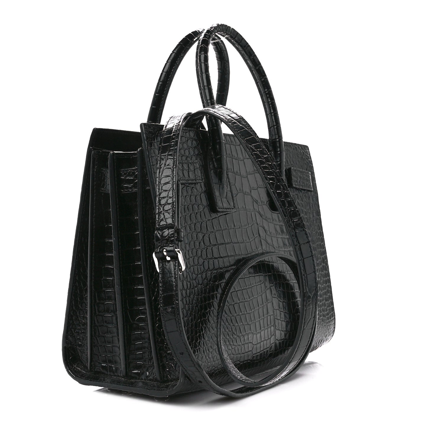 Calfskin Crocodile Embossed Baby Sac De Jour Black