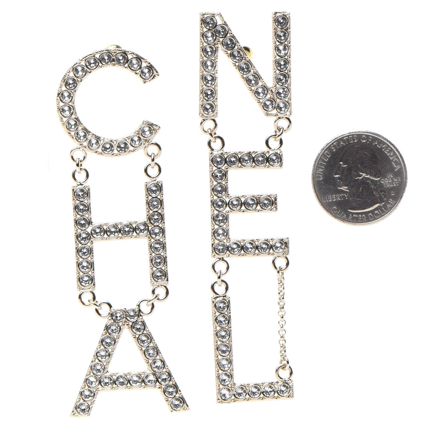 Crystal Cha-Nel Logo Drop Earrings Gold