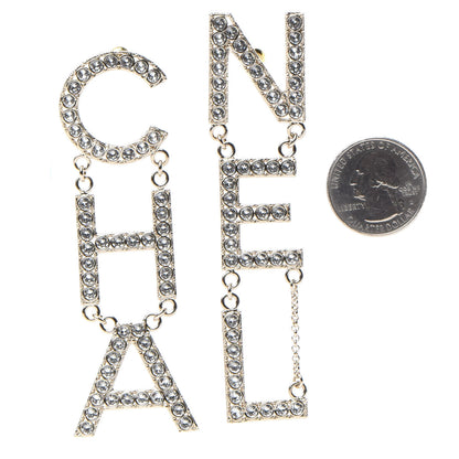 Chanel Crystal Cha-Nel Logo Drop Earrings Gold 2 of 4