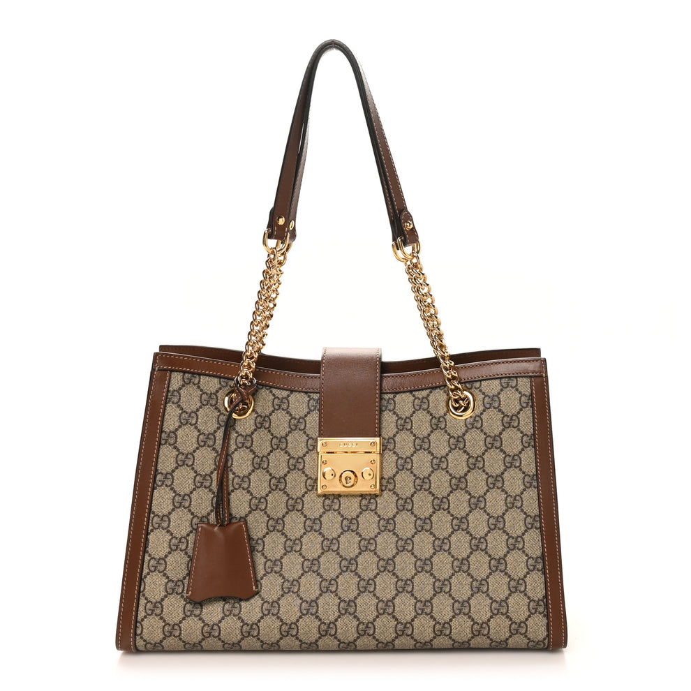 Gucci GG Supreme Monogram Medium Padlock Tote Beige Cuir 1880481 ...
